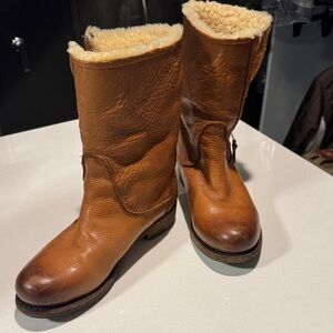 Brown Leather Ankle Boots with Shearling Lining